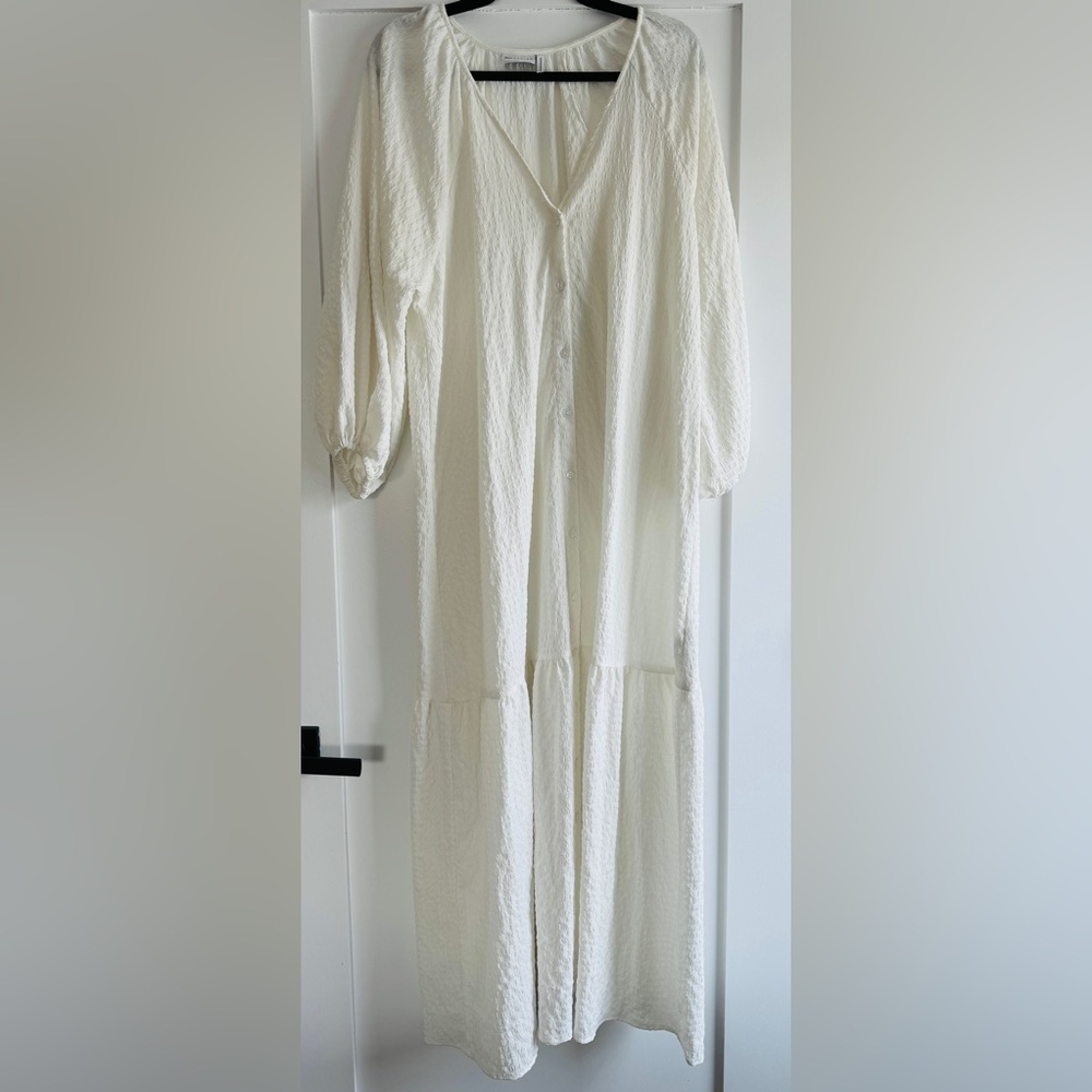 ASOS DESIGN Button Up 3/4 Sleeve Maxi Smock Dress White US Size 12